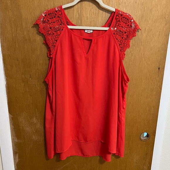 Red Lace Sleeve Tank - Picture 1 of 4